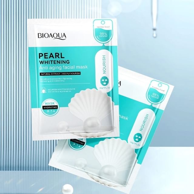 BIOAQUA-Pearl Whitening Anti Aging Facial Mask - Máscara Facial Clareadora Antienvelhecimento com Pérola-1 Unid