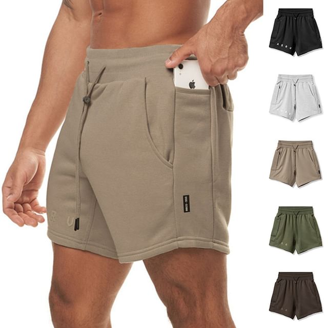Double White-Drawstring Waist Plain Sweatshorts