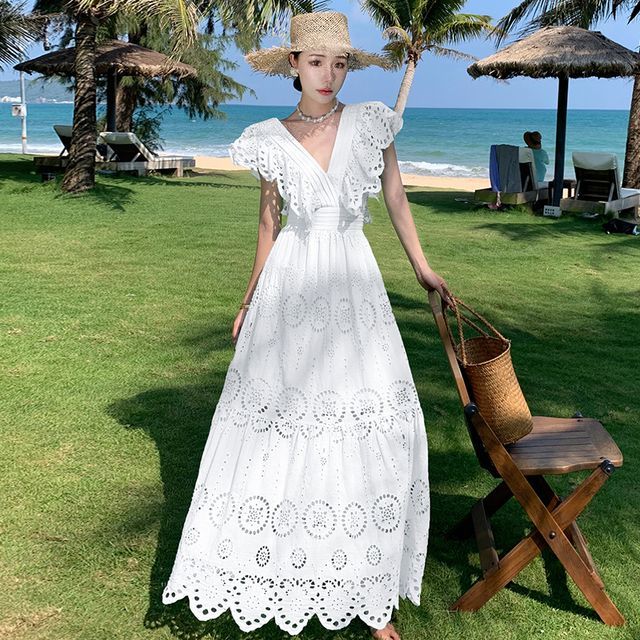 chinese dress ladies Rachel Riley Eyelet Maxi Dress in White at Nordstrom, Size 12 UK