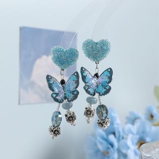 OHARA Butterfly Heart Faux Crystal Alloy Dangle Earring