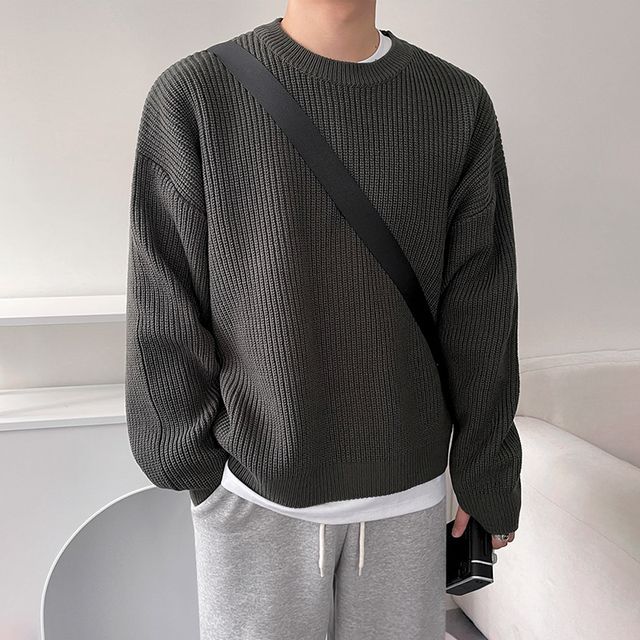 MRCYC-Crew Neck Waffle Plain Sweater