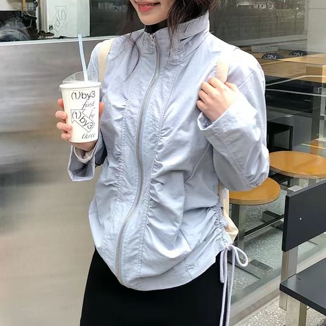 Coris-Plain Drawstring Zip Jacket