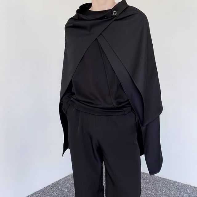JUN-LEE-Plain Front-Slit Asymmetrical Midi Skirt