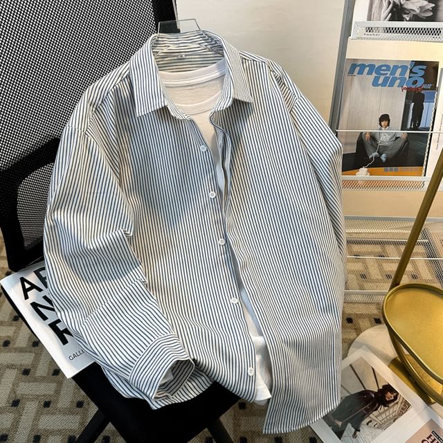 Plummie-Striped Button-Up Shirt
