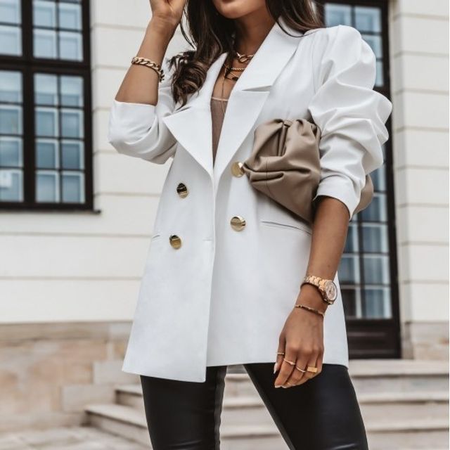 Bolgivy-Double-Breasted Plain Blazer