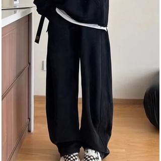 Dreamkura-Drawstring Waist Plain Baggy Pants