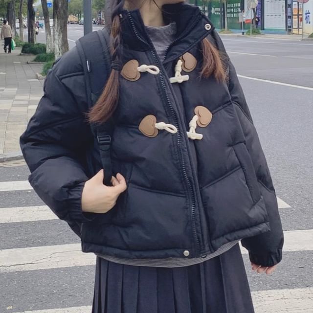 PANDAGO-Toggle Hooded Plain Puffer Jacket