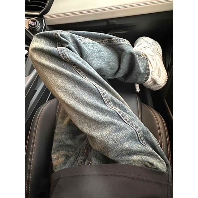 Real Boy-Mid Rise Washed Straight Leg Jeans