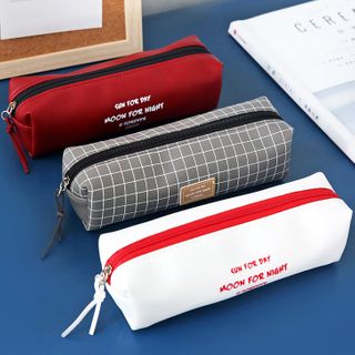 red leather pencil case