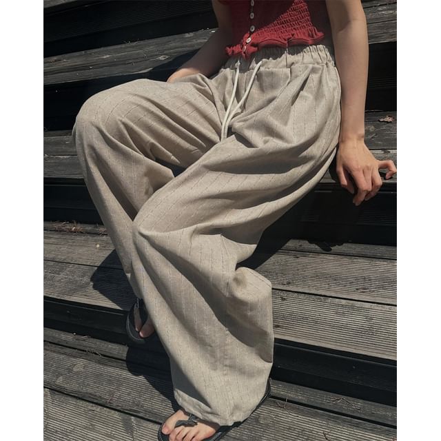 PINPI-Drawstring Waist Striped Baggy Pants