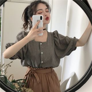 Anlay - Square Neck Elbow-Sleeve Blouse / High-Waist Shorts | YesStyle