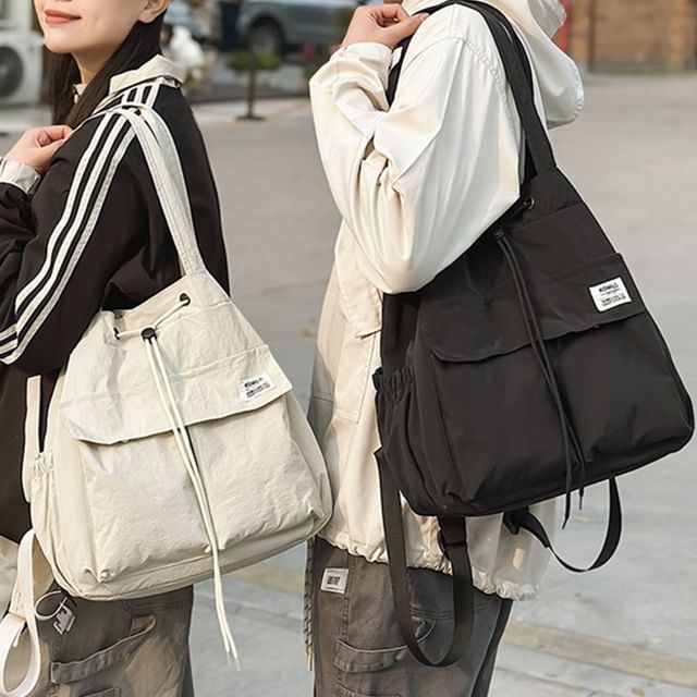 EAVALURE-Drawstring Nylon Plain Backpack