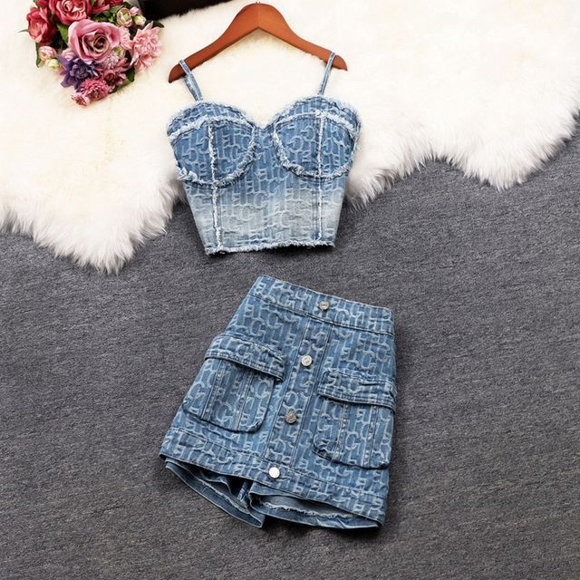 Lettering Denim Camisole Top 