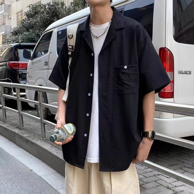 Ateso-Short-Sleeve Collared Plain Shirt