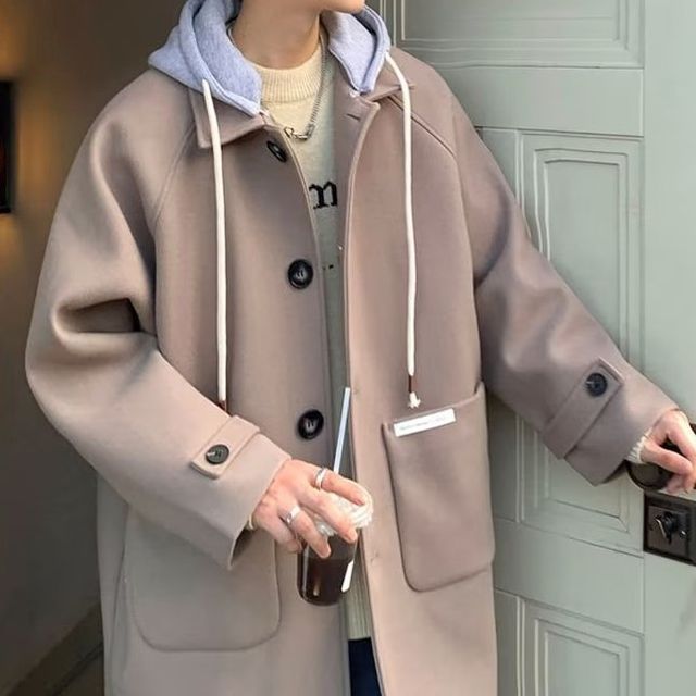 Ateso-Single Breasted Hooded Woolen Coat