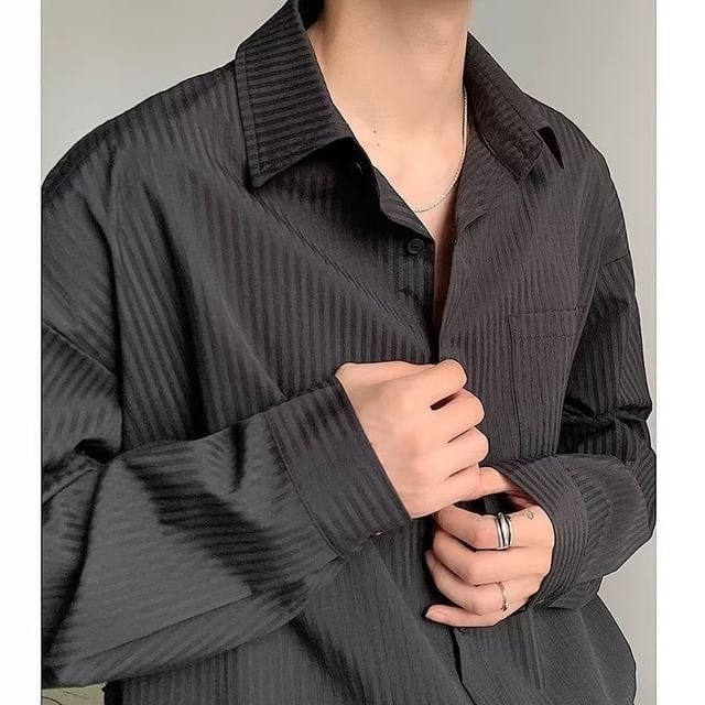Urtishia-Long-Sleeve Plain Button-Up Shirt