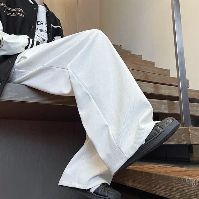 Dukakis-Mid Rise Plain Wide Leg Pants