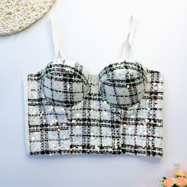 Doowex-Sequin Tweed Bustier Top