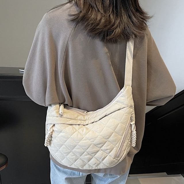 HOVERUP-Plain Quilted Fabric Crossbody Bag