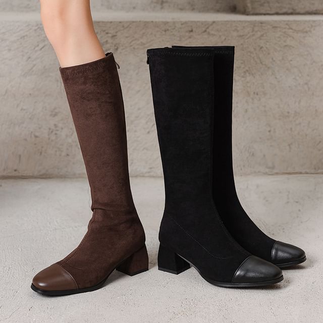 Cinnabelle-Cap-Toe Chunky Heel Tall Boots