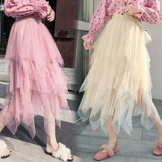 Juuri-Tiered Midi Mesh Skirt