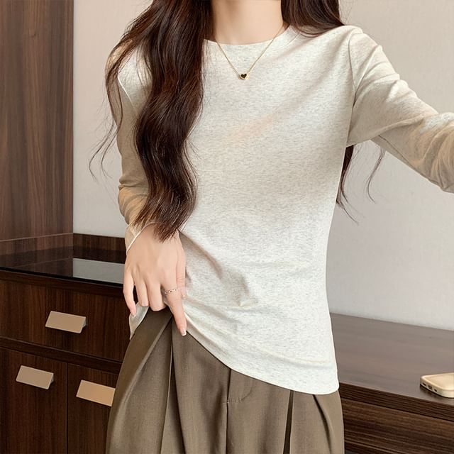 Magimomo-Long-Sleeve Crew Neck Plain T-Shirt