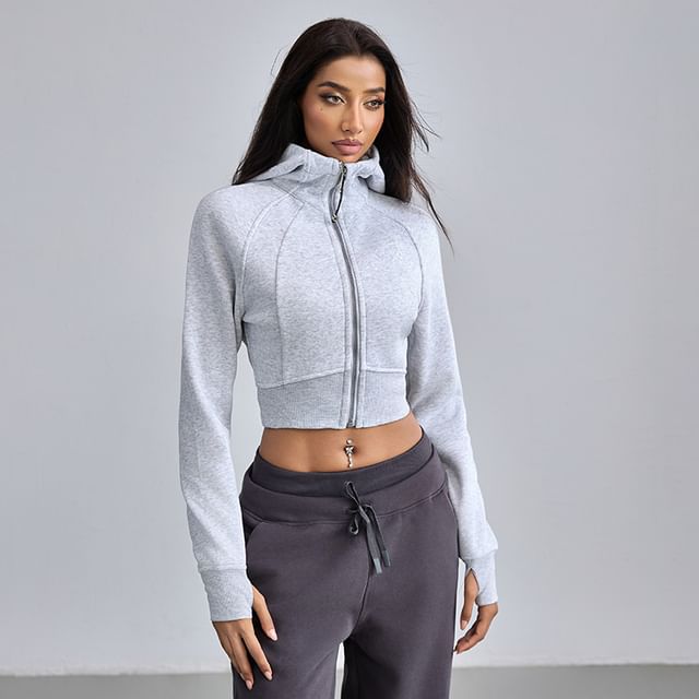 CUCURBIT-Stand Collar Plain Fleece-Lined Zip Hoodie