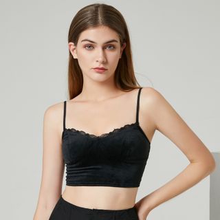 Eco-Friendly Lace Trim Velvet Crop Camisole Top