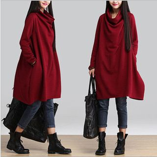 INEN-Cowl Neck Long Sleeve Dress