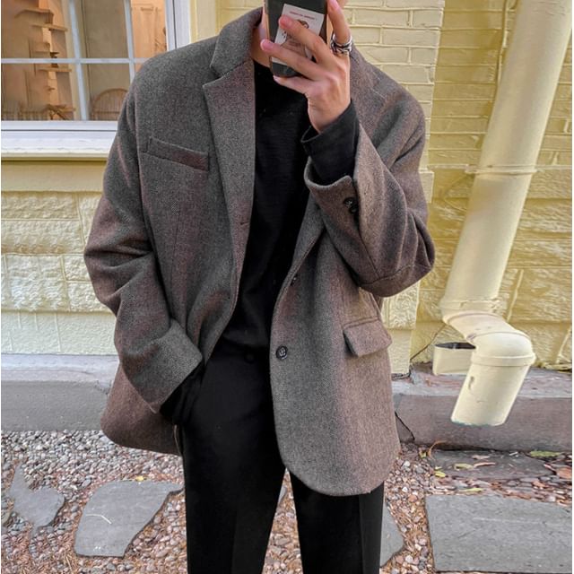 Omozando-Notch Lapel Single-Breasted Blazer