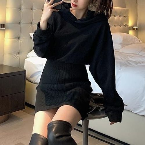 Shinobu Plain Mini Bodycon Hoodie Dress YesStyle