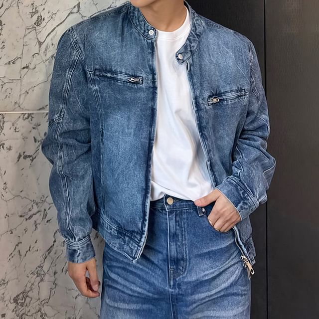 mopagrati-Washed Faux Leather Zip Jacket