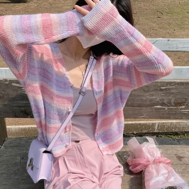 GOUB-V-Neck Striped Cardigan