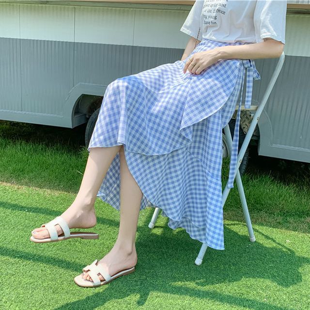 Juuri-Gingham Midi A-Line Skirt