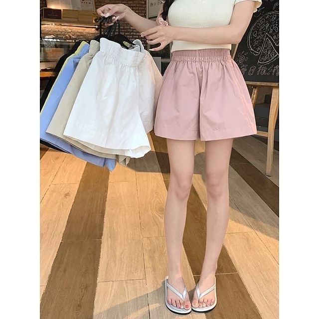 Gilmort-Elastic Waist Plain Shorts
