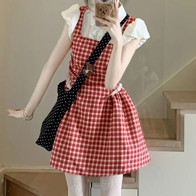 Double Collar Plaid Mini dress ⁡, '𝟤𝟧 summer