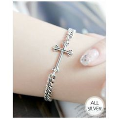 Miss21 Korea - Cross-Charm Silver Chain Bracelet