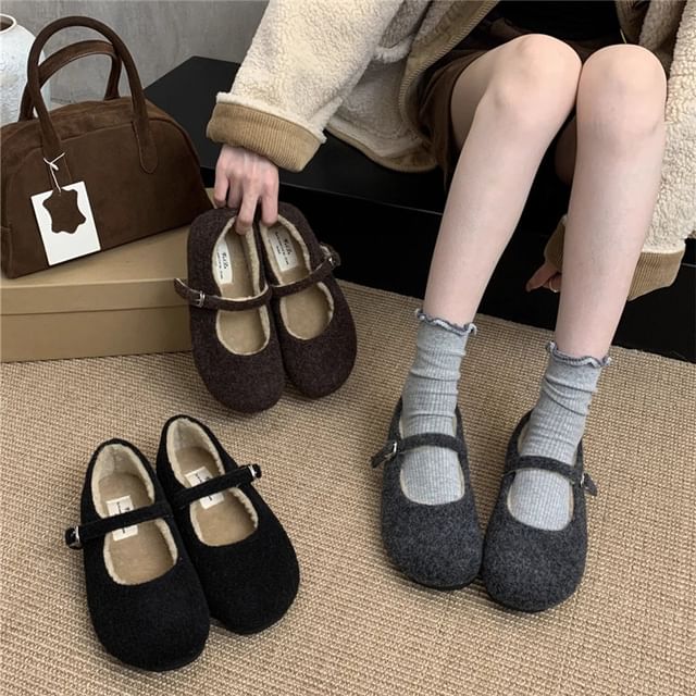 Asterisk-Fleece-Lined Mary Jane Shoes