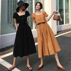 Shopherd - Set: Short-Sleeved Top + Midi A-Line Skirt Shopherd - Set: Short-Sleeved Top + Midi A-Line Skirt