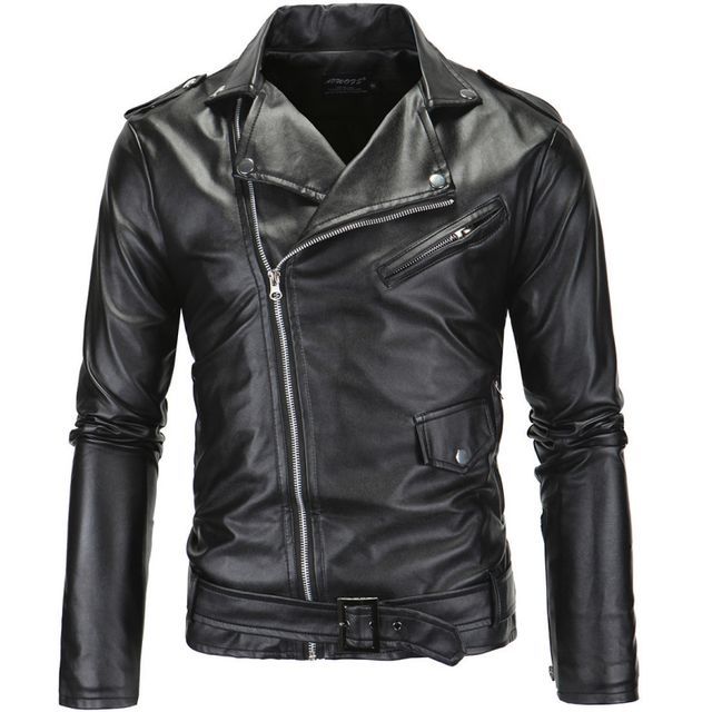 Fireon-Plain Faux Leather Zip Biker Jacket