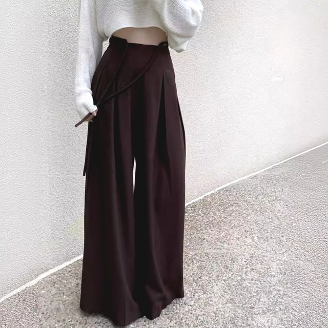Bubapop - High Rise Plain Pleated Wide Leg Dress Pants | YesStyle