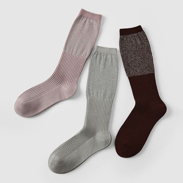 Gentiana-Plain Glitter Panel Crew Socks
