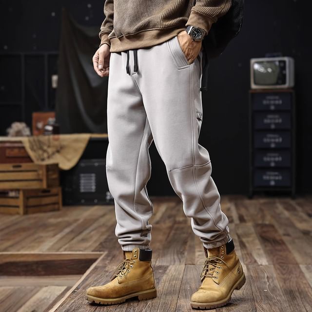Nataro-Mid Rise Plain Straight Leg Sweatpants