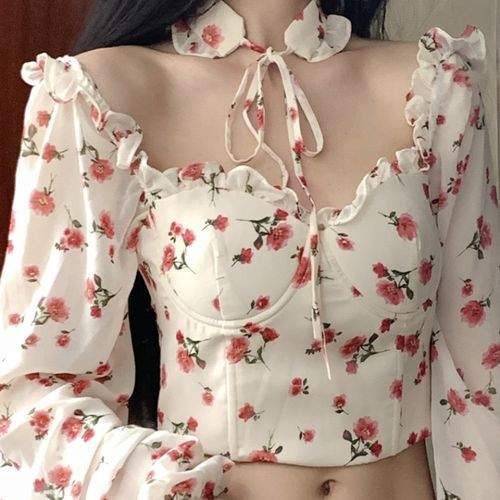 White Crop Tank Top - Floral Print Tank Top - Sweetheart Neckline Croptop