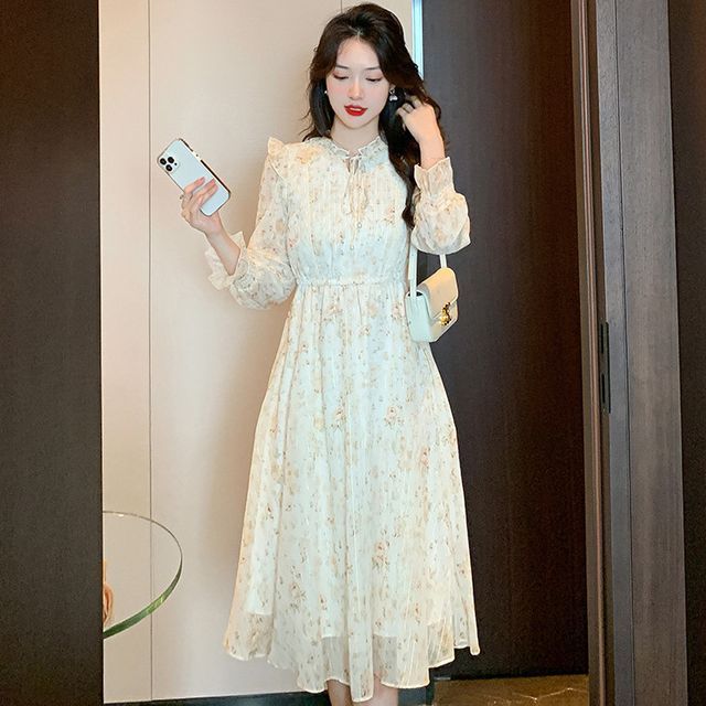 navy blue dress for baby girl Inspire Chic Women's Fall Long Sleeve Round Neck Casual Knit A-Line Midi Dress Small Wine Red main image 0