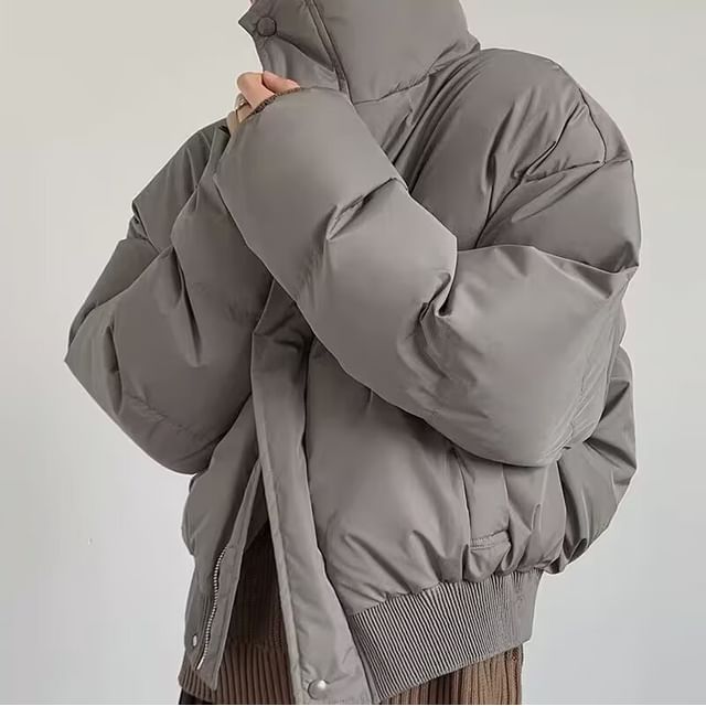 DuckleBeam-Stand Collar Plain Zip-Up Puffer Jacket