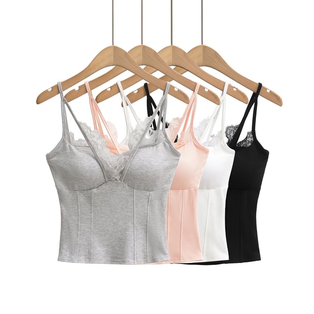 Asiris-Plain Lace Trim Camisole Top