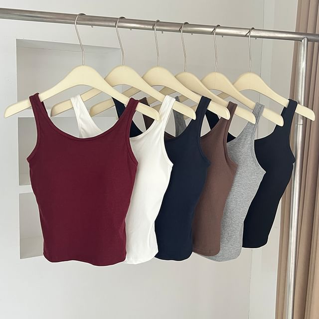 Faiar-Crew Neck Plain Padded Tank Top