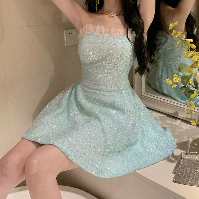 slim fit dress slacks Glitter One Shoulder Tiered Ruffled Gown by GLS Gloria GL3454 2XL / Baby Blue main image 1