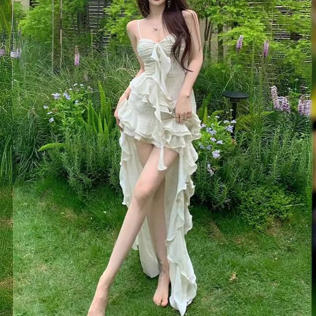 gold dress a line Floral Print Deep V Neck Lantern Sleeve Cinched Waist Maxi Dress Shirr –  Divahotcouture